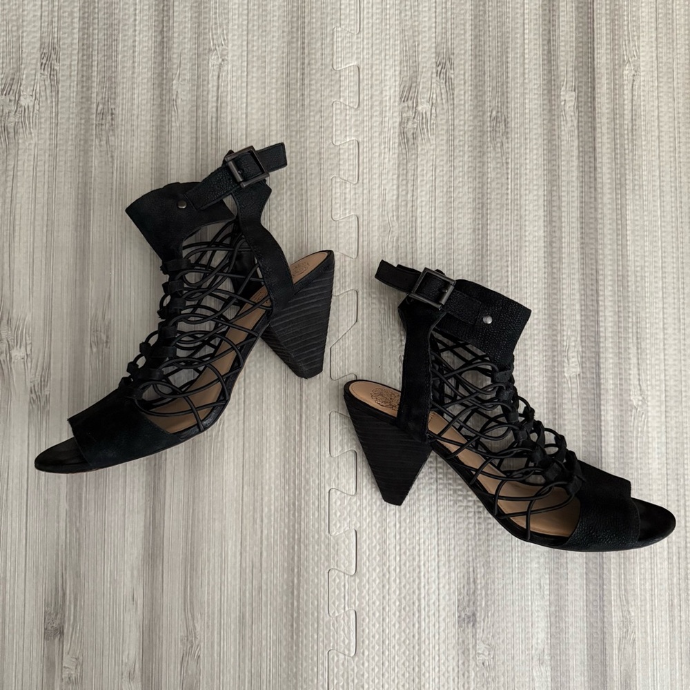 Vince Camuto VC-Evel Black Strappy Heeled Sandals - Picture 4 of 15